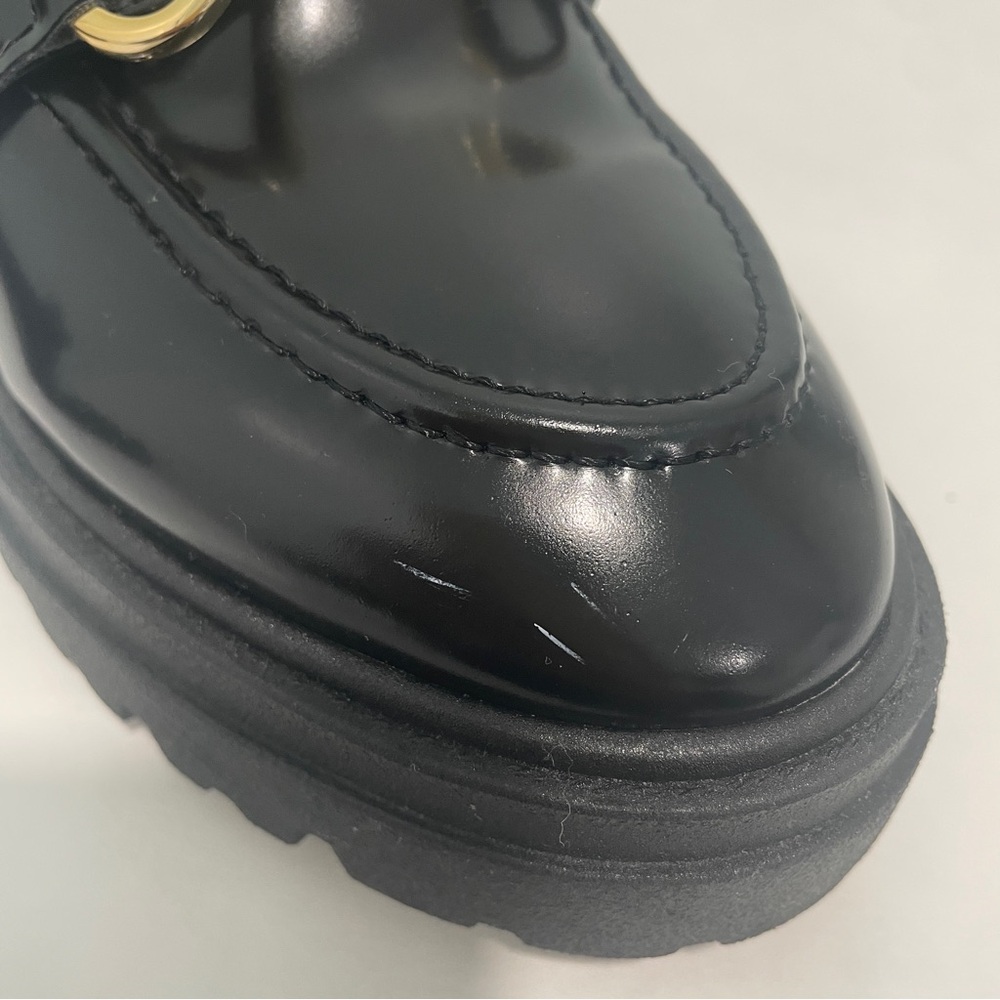 STEVE MADDEN Missk Black Patent Leather Chunky Lug Platform Mule Loafers (7) - Picture 11 of 15